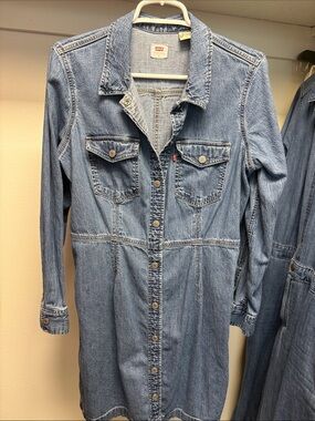 Levi's Blue Denim Button-Front Shirt Dress